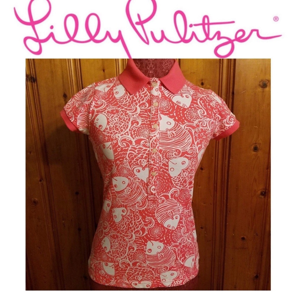 LILLY PULITZER POLO SHIRT FISH PRINT X SMA…